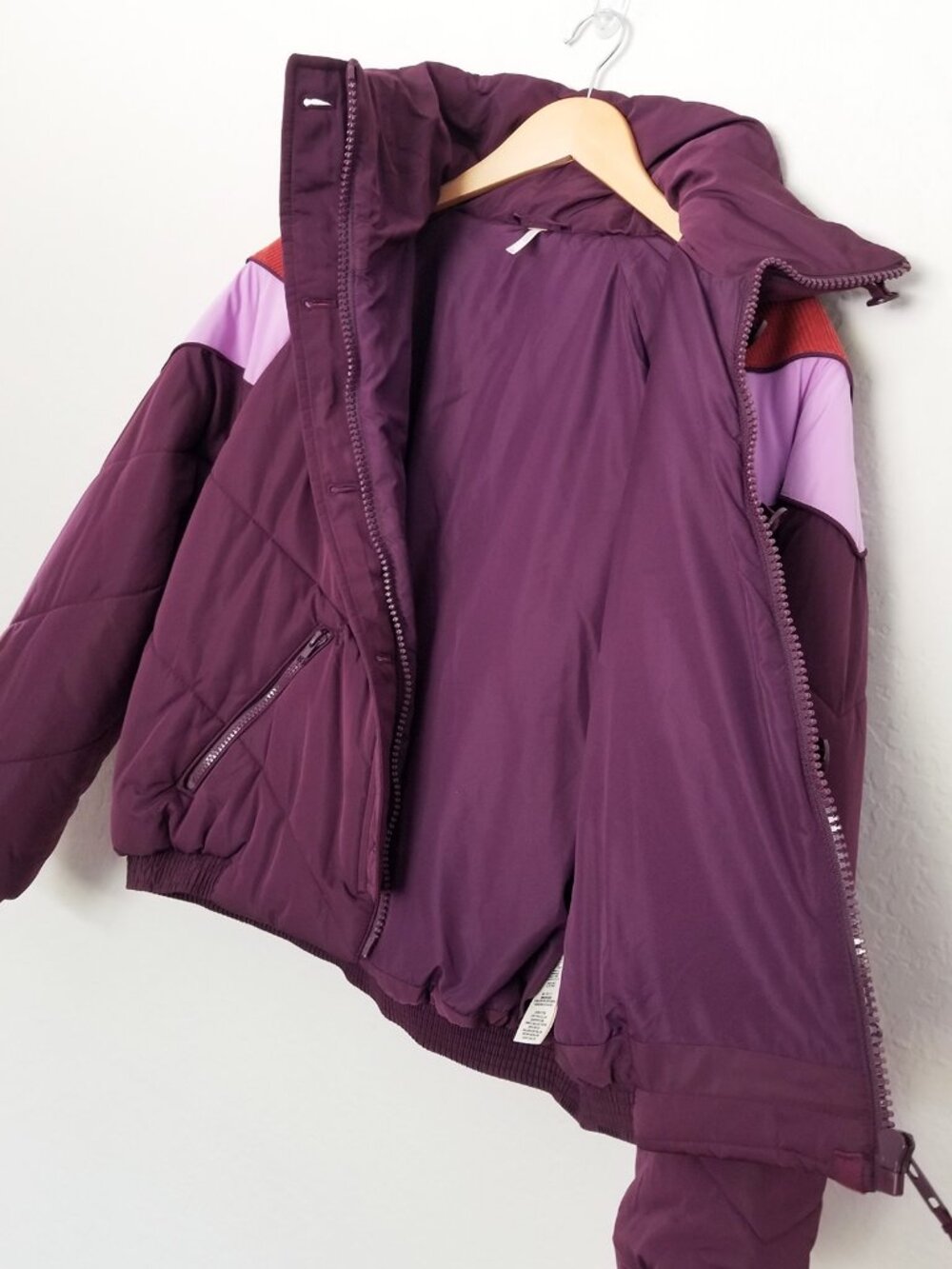 NEW Free People Heidi Ski Puffer Jacket XS in Wine Purple Retro Colorblock $128 - Picture 16 of 16